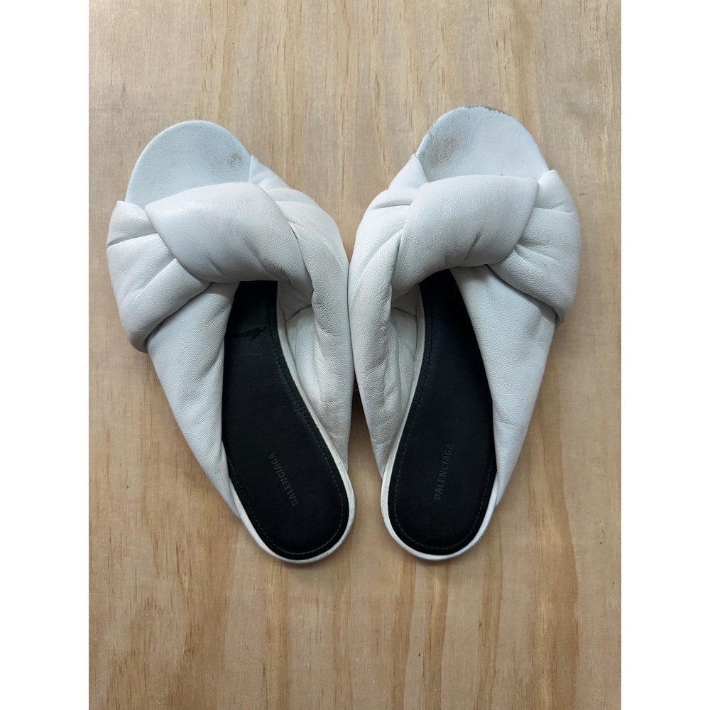 Balenciaga Knot Leather Slide Sandals White Womens‎ 8 Designer Flat Mule Shoes